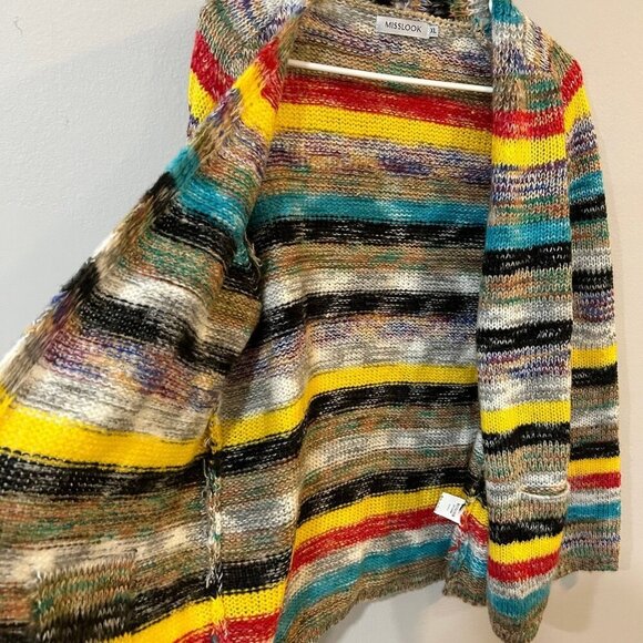 Misslook Women’s Open Front Multicolor Long Stripe Cardigan Women's Size XL - Picture 5 of 6